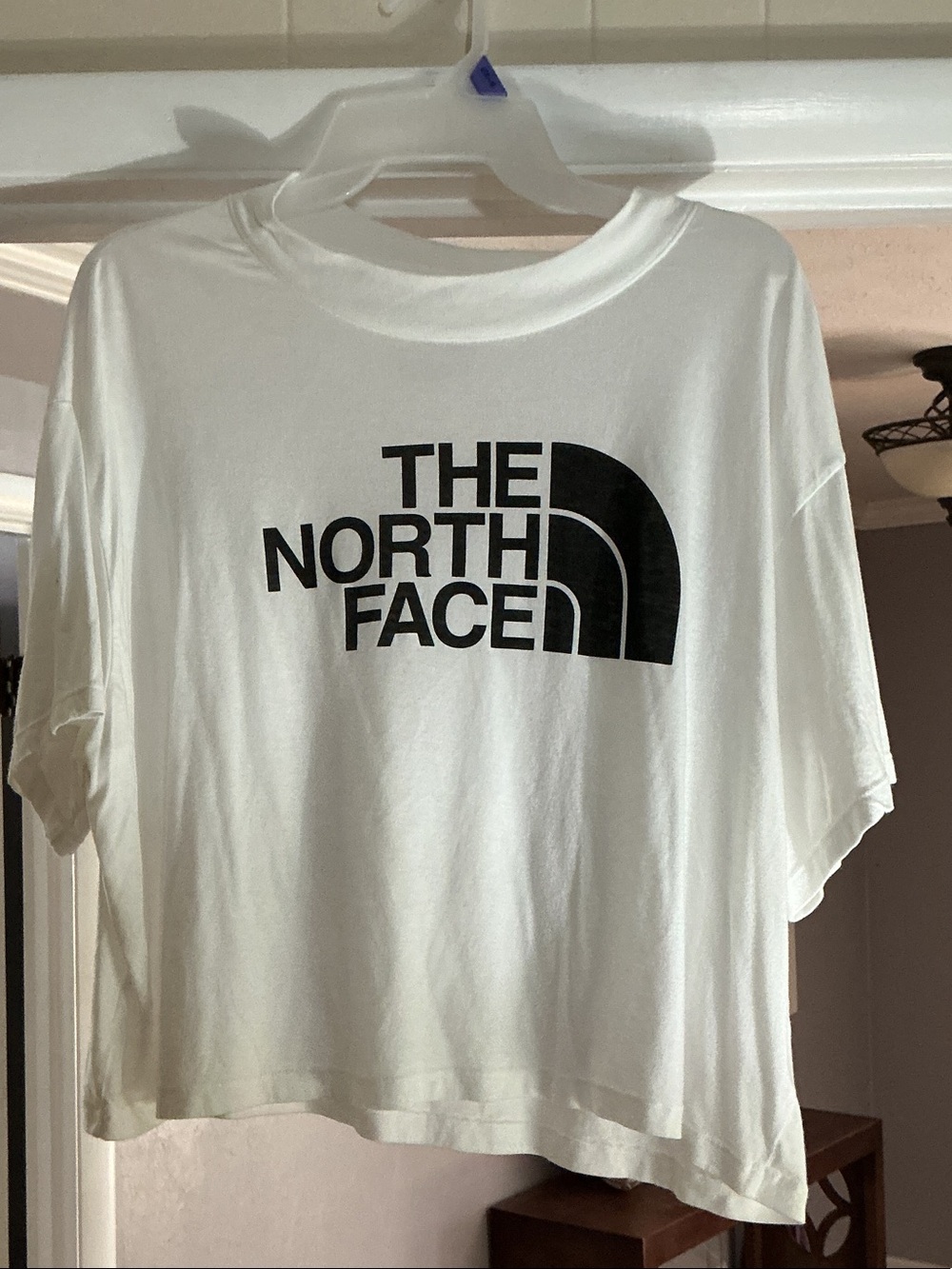 The North Face White Crop Tee with Black Logo Graphic